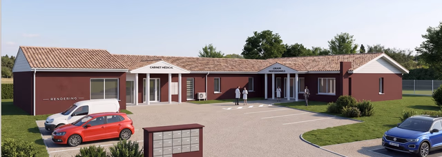 Rendu 3D cabinet médical et locaux professionnels construits par Landes Habitat dans les Landes