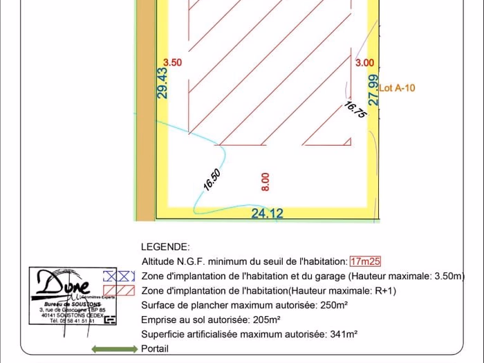 Plan de bornage cadastral du lotissement Le Clos des Glycines à Moliets montrant la parcelle A-11.