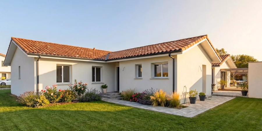 Villa contemporaine de plain-pied construite à Saubrigues par Landes Habitat