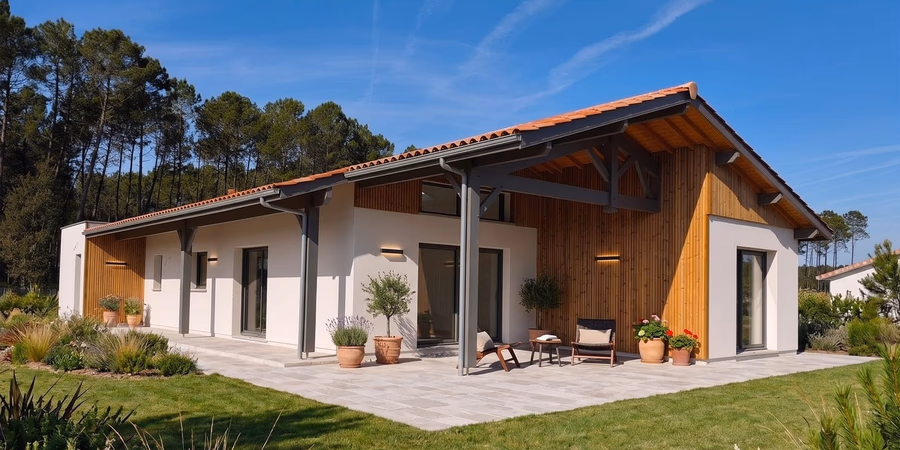 Terrasse et intégration paysagère maison Landes Habitat