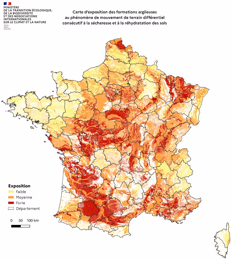 Consultation de la carte Géorisques pour le retrait-gonflement des sols argileux dans les Landes.