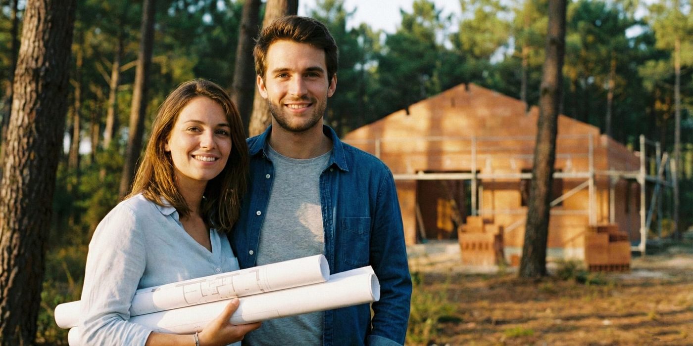 Couple serein consultant un plan de maison avec la garantie de livraison smabtp