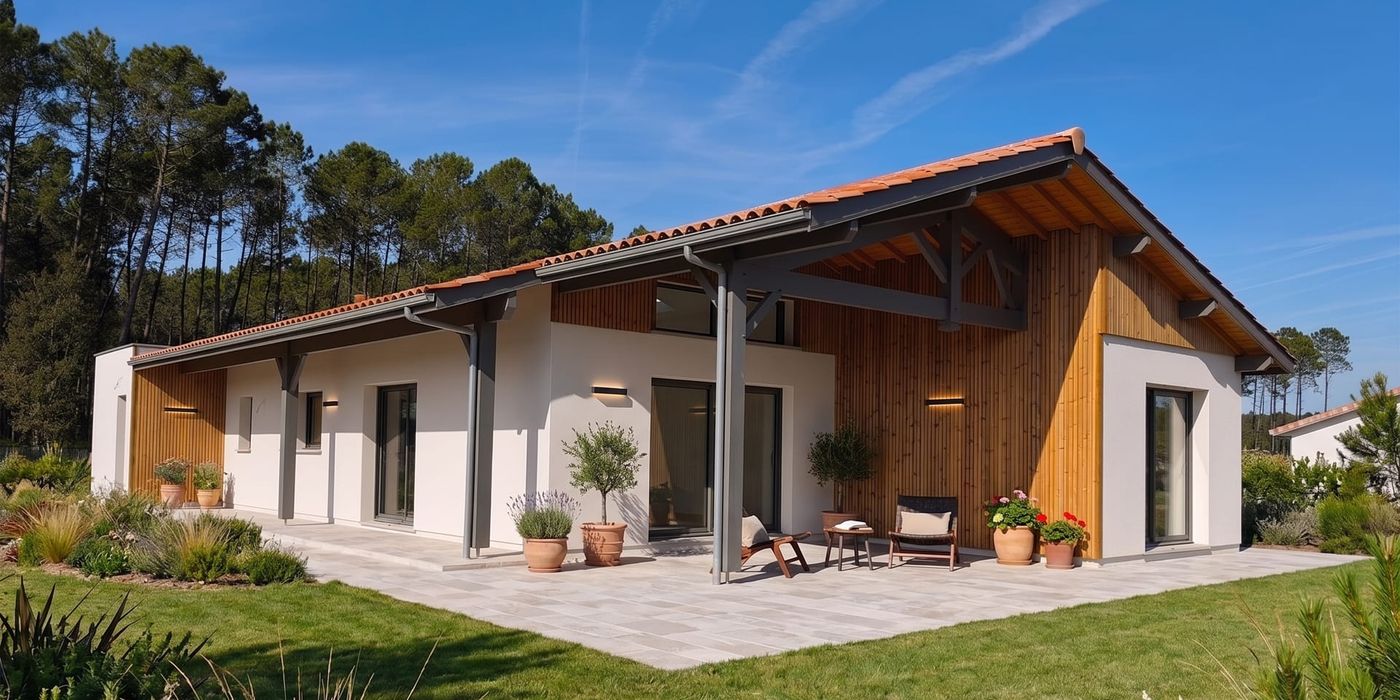 Terrasse et intégration paysagère maison Landes Habitat