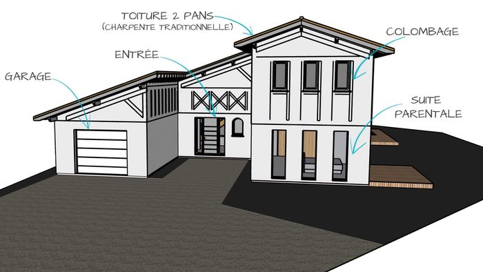 Vue 3D d'une maison landaise personnalisable conçue par Landes Habitat