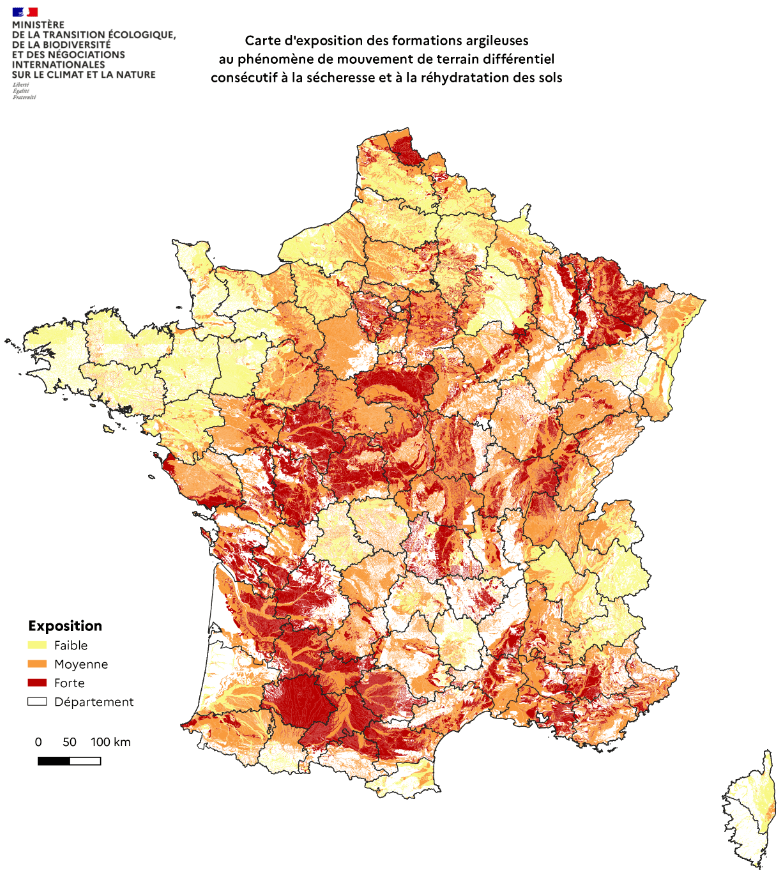 Consultation de la carte Géorisques pour le retrait-gonflement des sols argileux dans les Landes.